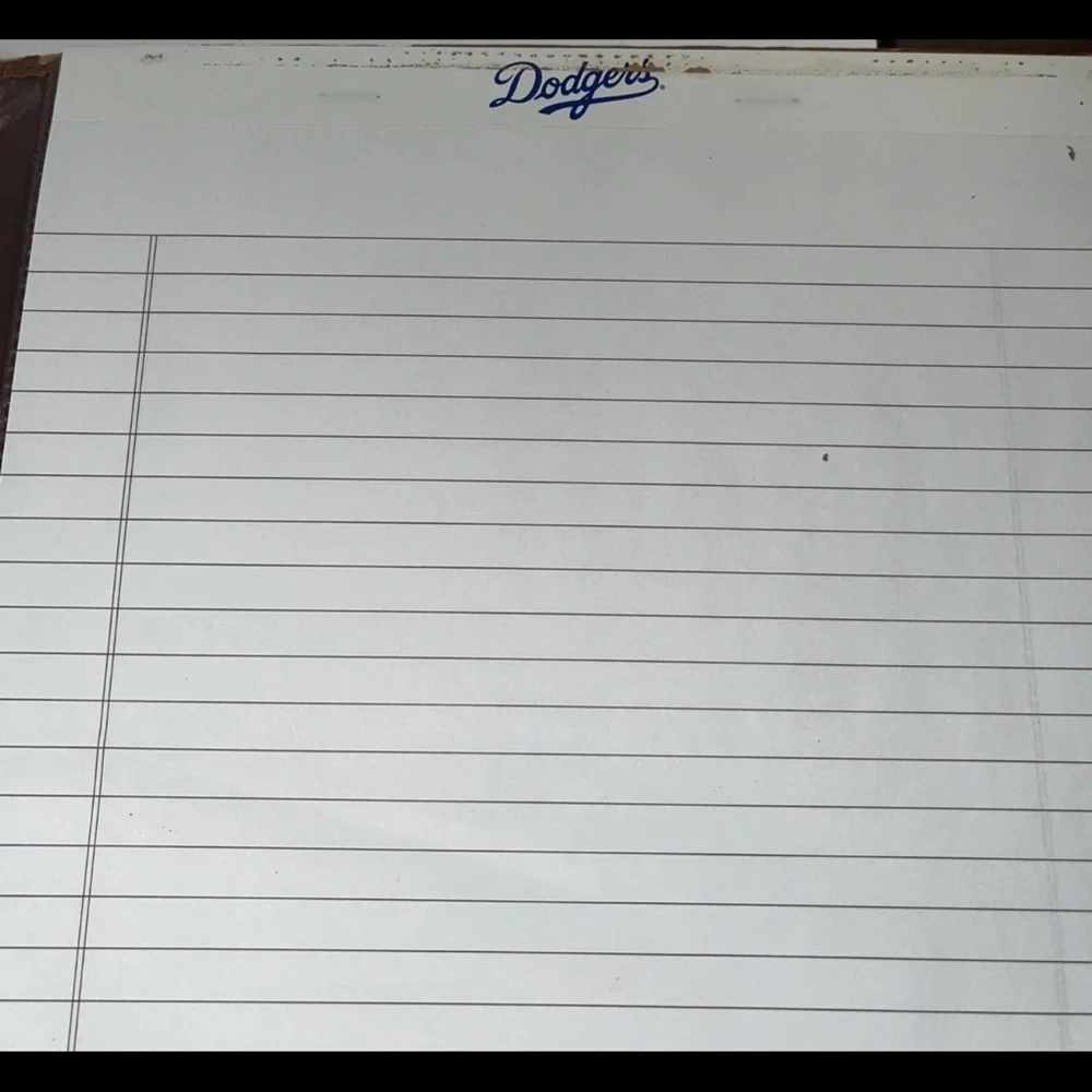 Rawlings Dodgers Leather Portfolio Notepad With Dodger Logo On Paper